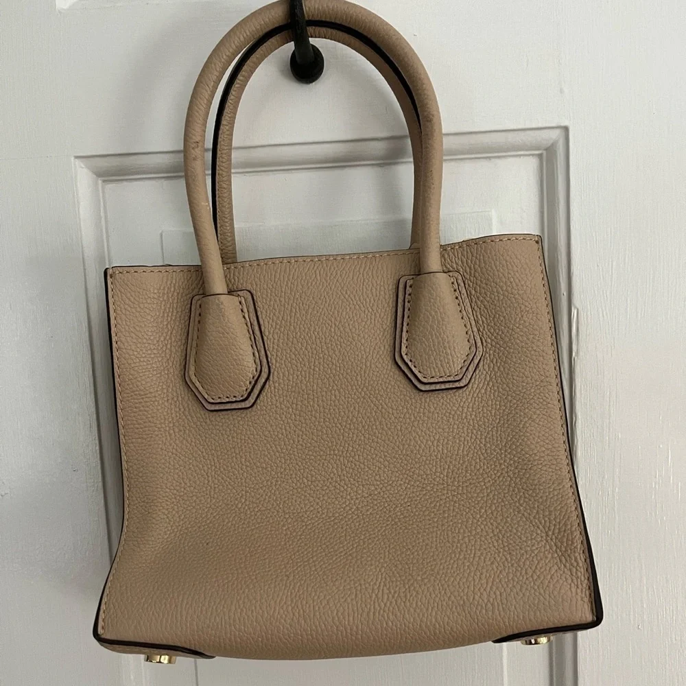 Michael Kors Mercer Beige Leather Handbag Small Satchel Crossbody Minimalist